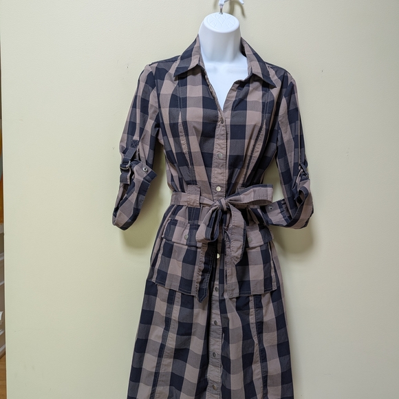 Plaid Button-Up Belted Dress - Picture 1 of 7